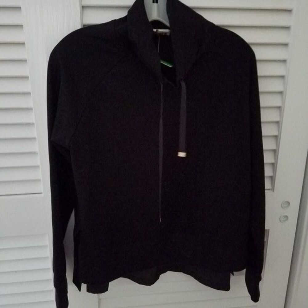 Kate Spade Women's Black Top Mixed Media Pullover Sweatshirt Cowl neck NEW
